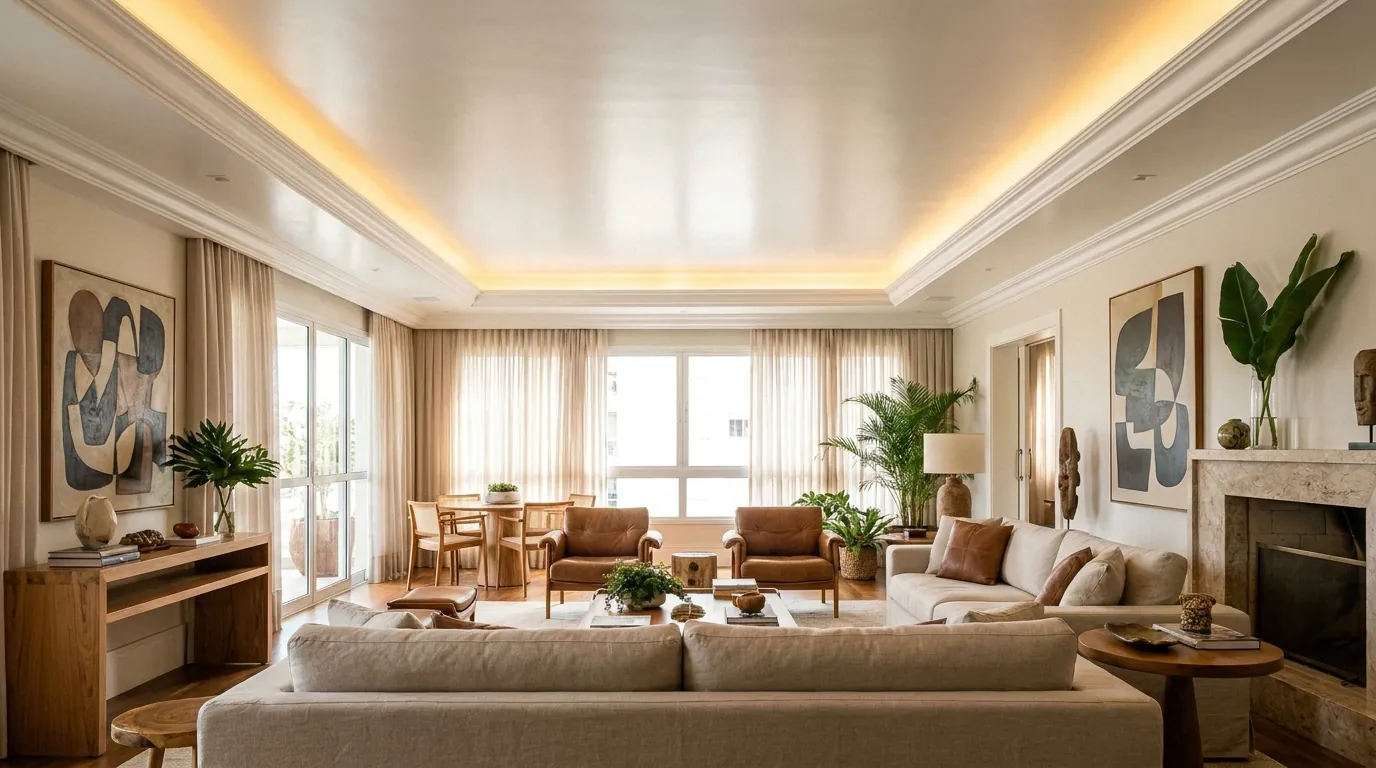 Forro de gesso com moldura — Living