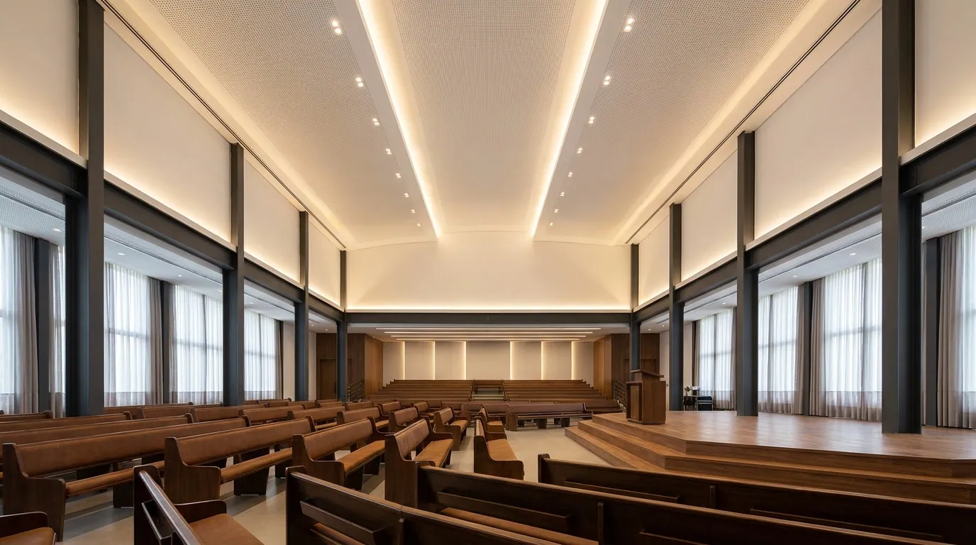 Forro acústico branco — Igreja / templo